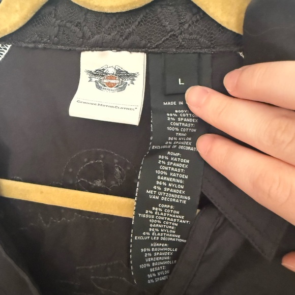 Harley-Davidson Zipper Collared Work Shirt Sz L Women’s Lace Trim Color Block - Picture 6 of 7